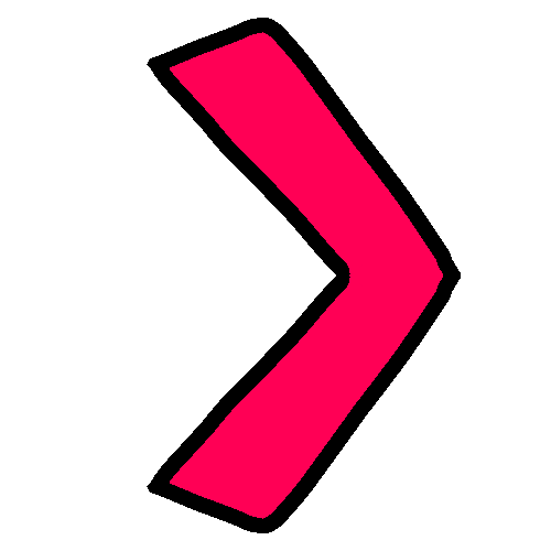 A drawing of a big. pink-ish red, mathematical greater-than symbol. It is two angles converging at a point, with the open, wide end facing the left. 